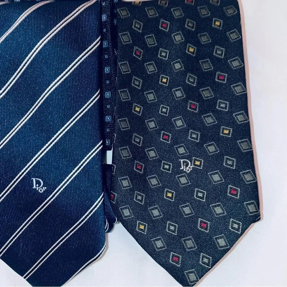 CHRISTIAN DIOR MONSIEUR VINTAGE BLUE DECO TIE POLYESTER/SILK BLEND - Picture 8 of 8